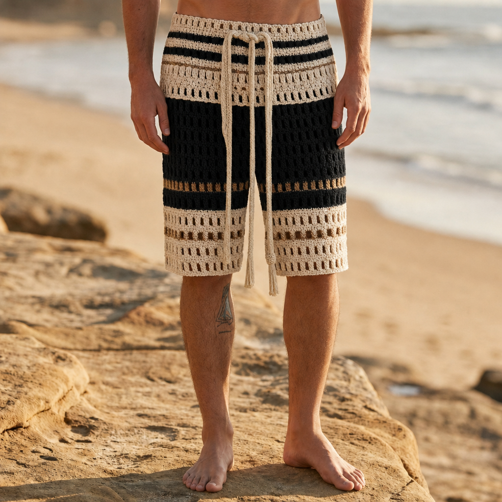 Almeria Crochet Knit Shorts in Black