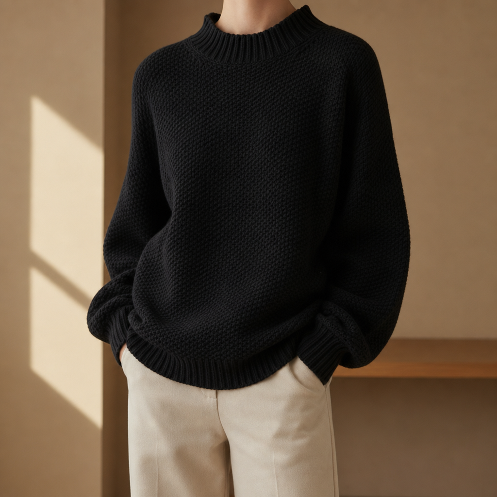 Kefalonia Oversized Mock Neck Sweater in Black