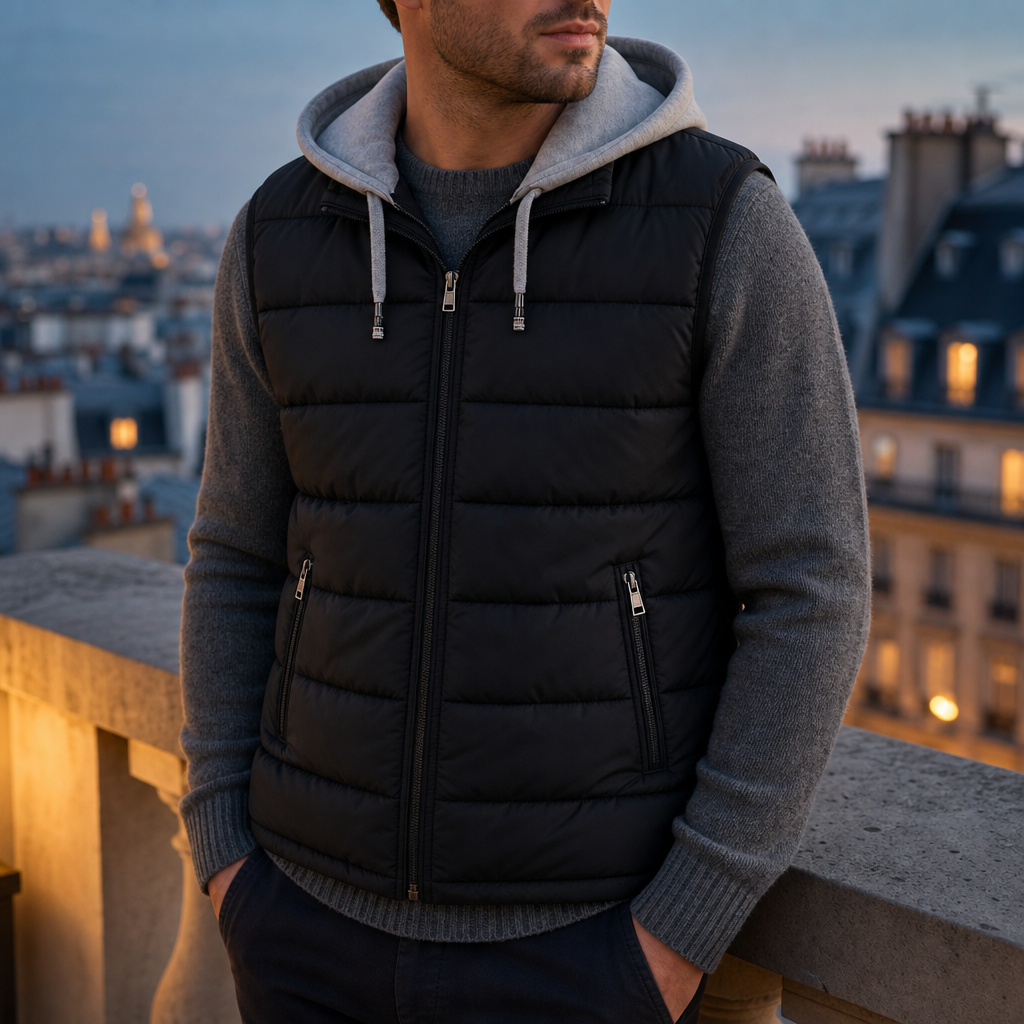 Girona Quilted Hooded Vest in Black