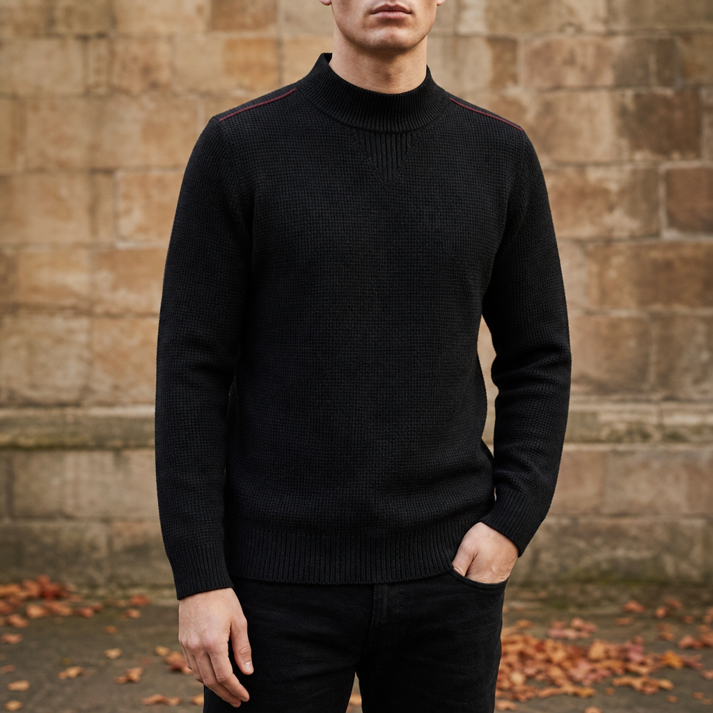 Lerici Jacquard Mock Neck Sweater in Black