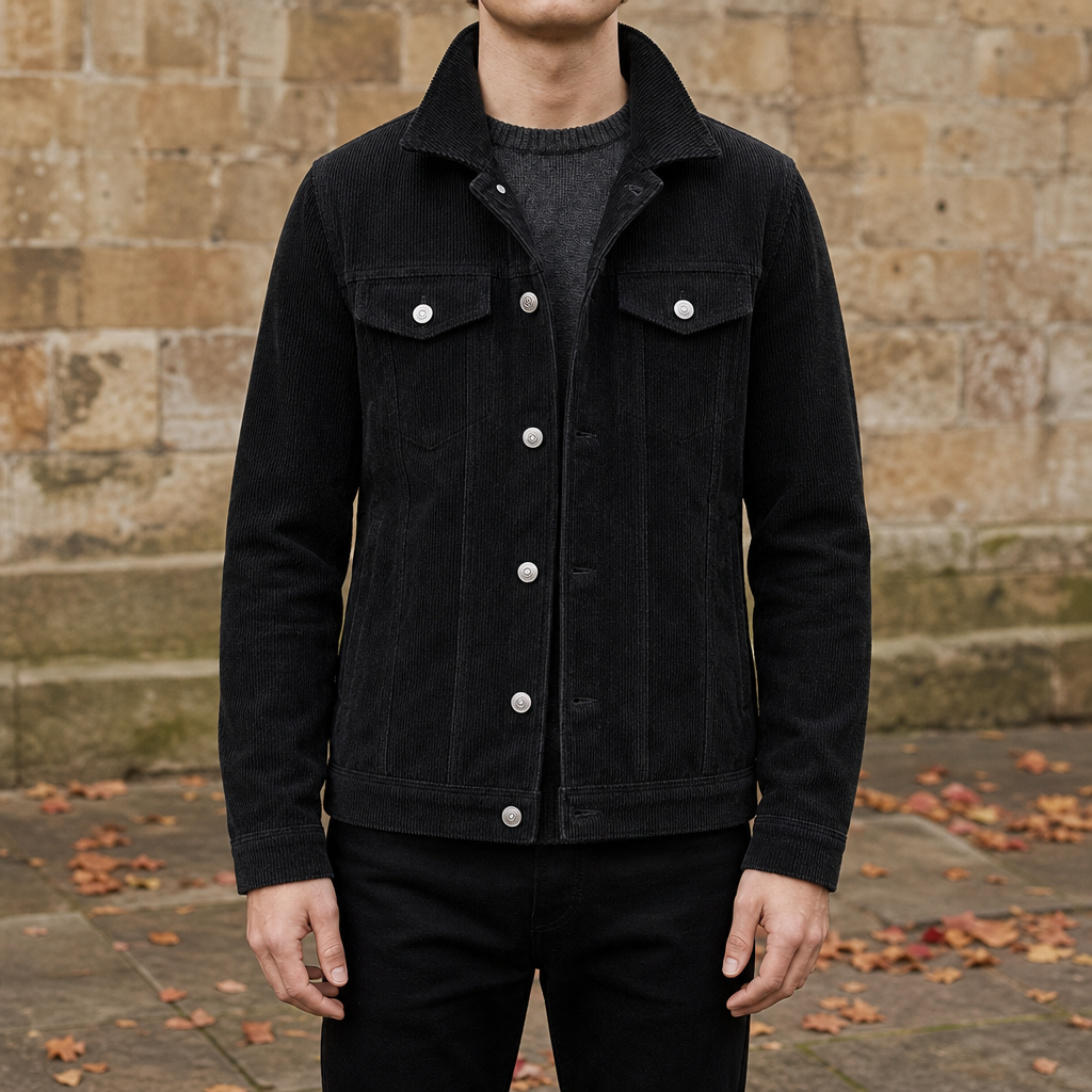 Modica Corduroy Button-Up Jacket in Black