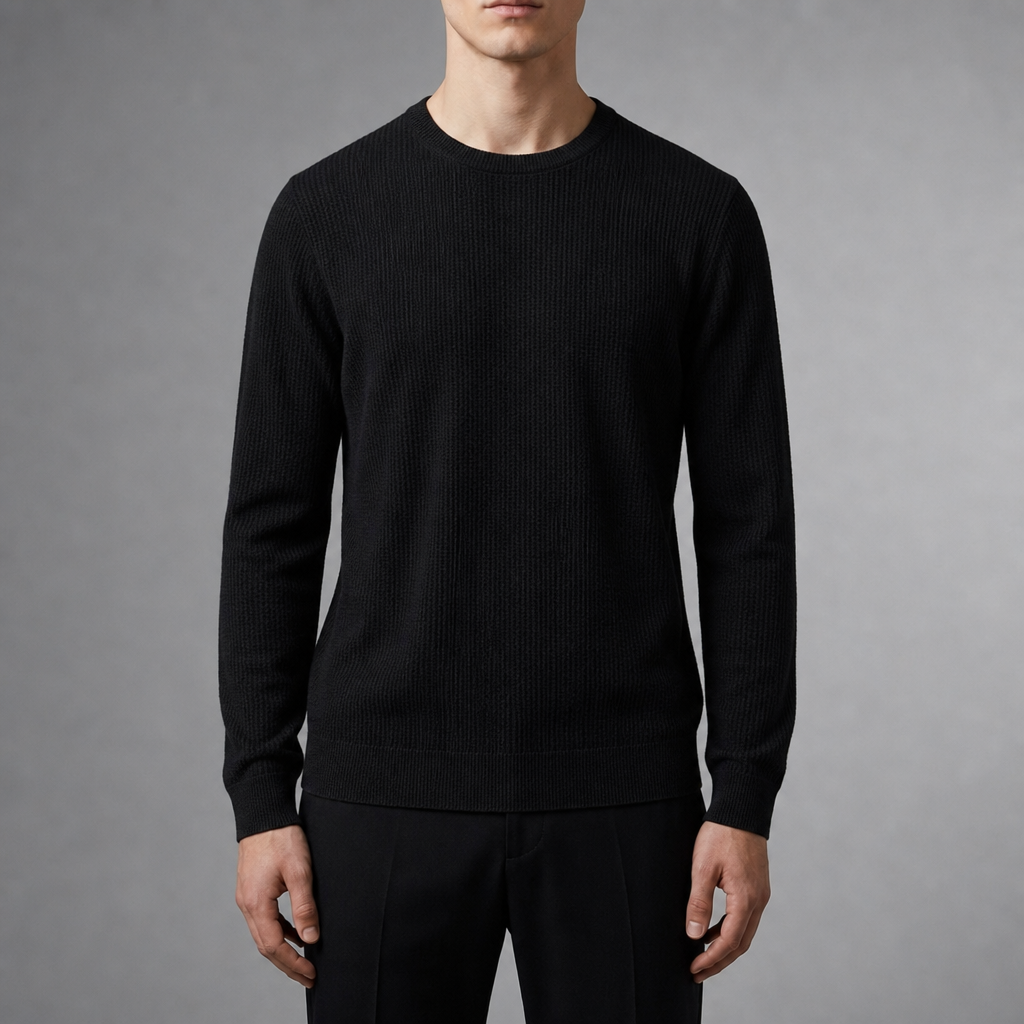 Menton Waffle Knit Crewneck Sweater in Black