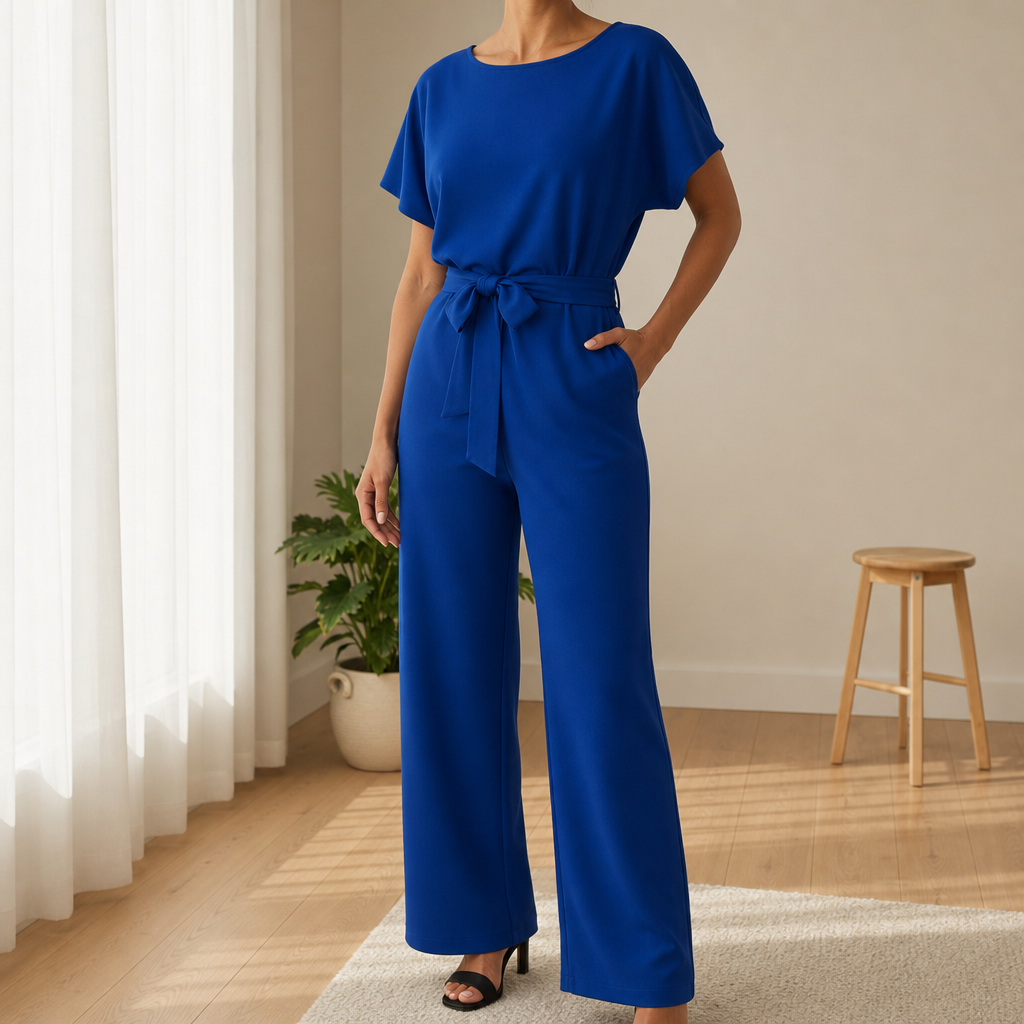 Antibes Belted Batwing Jumpsuit in Royal Blue