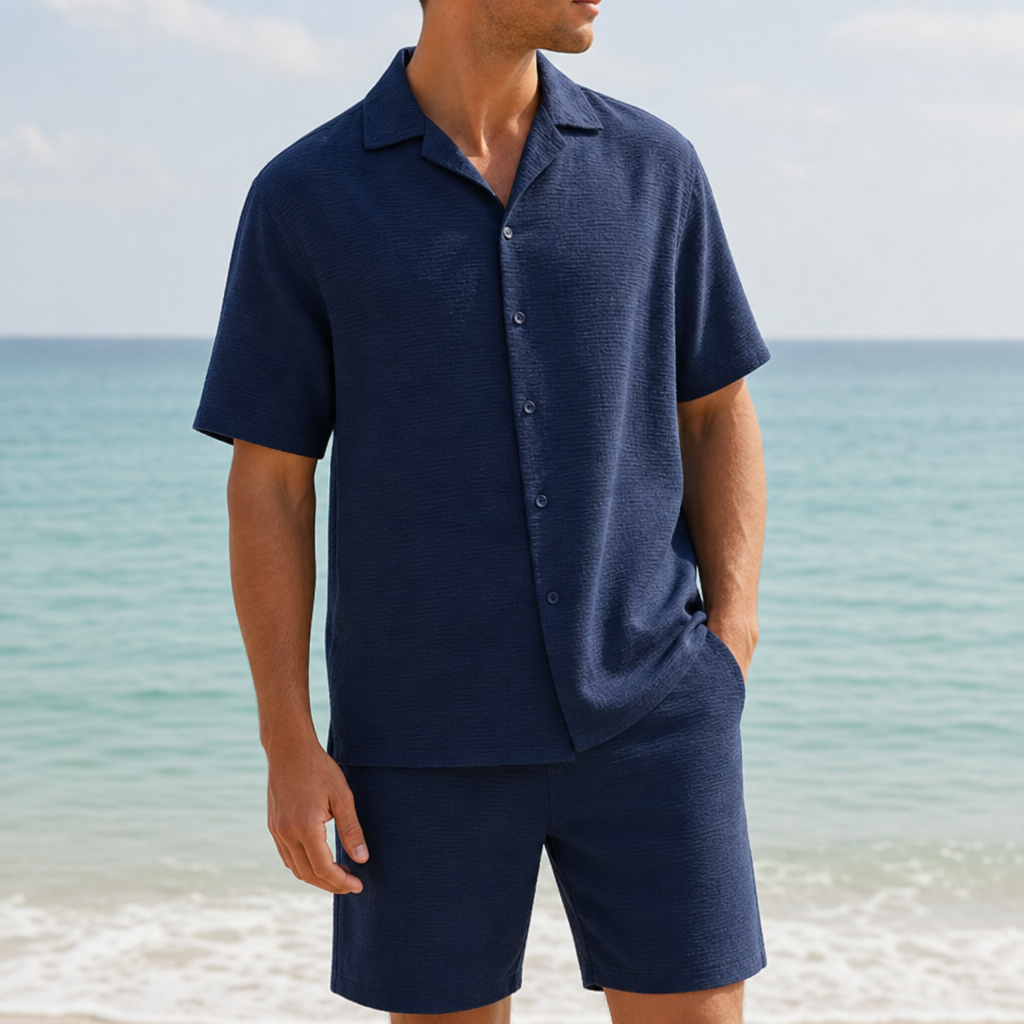 Portovenere Textured Matching Co-ord Set in Navy Blue