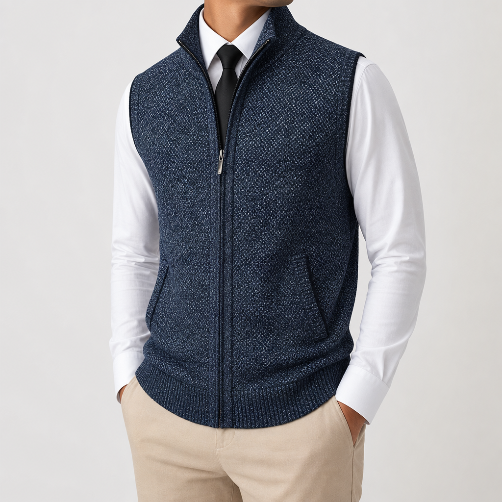 Denia Zip-Up Knit Vest in Blue