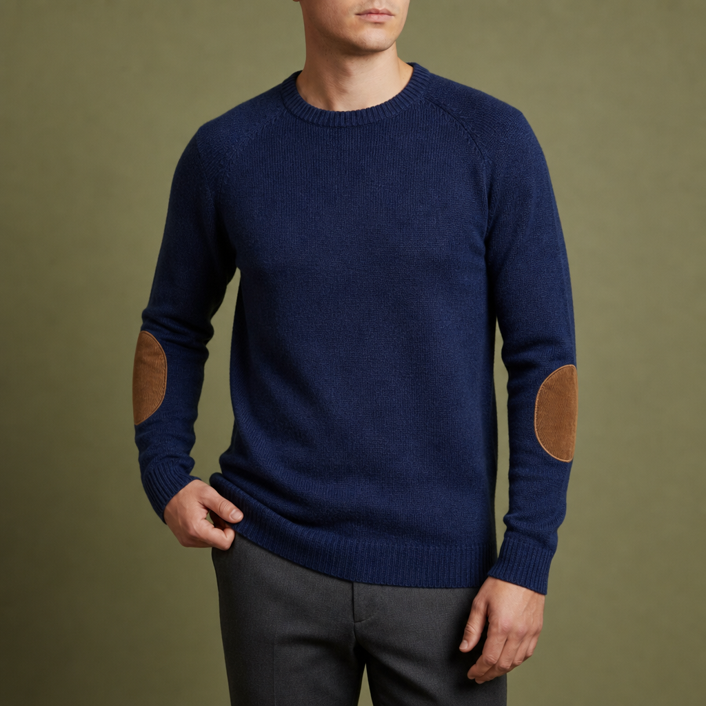 Thassos Elbow Patch Sweater in Blue