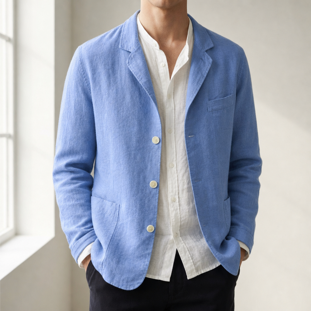 Comino Linen Blazer Jacket in Blue