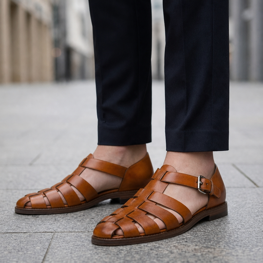 Getaria Leather Fisherman Sandals in Brown