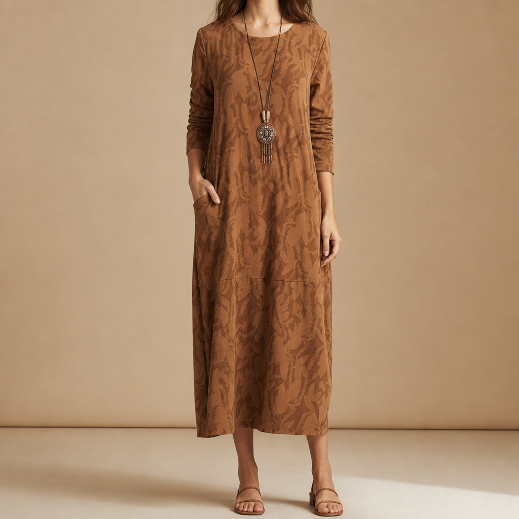 Trogir Printed Midi Dress in Brown