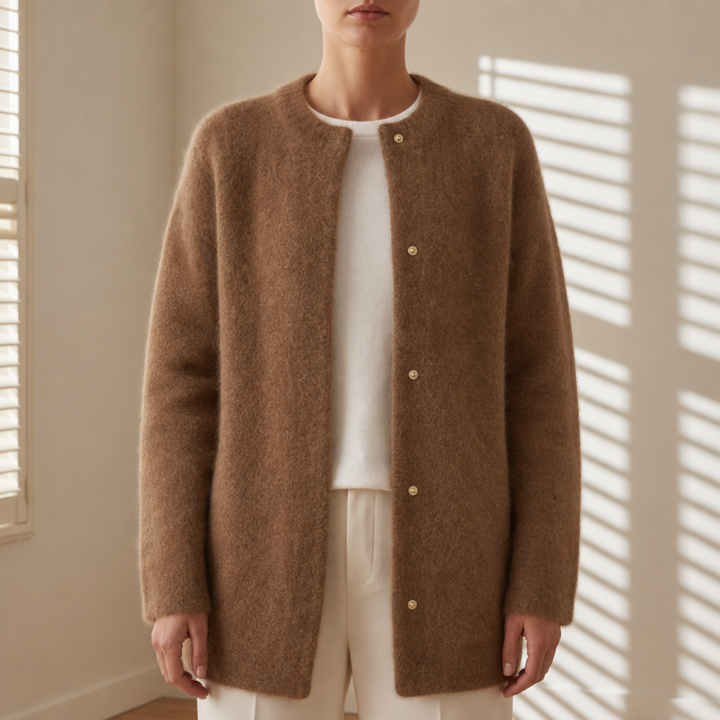 Corte Fluffy Longline Cardigan in Caramel
