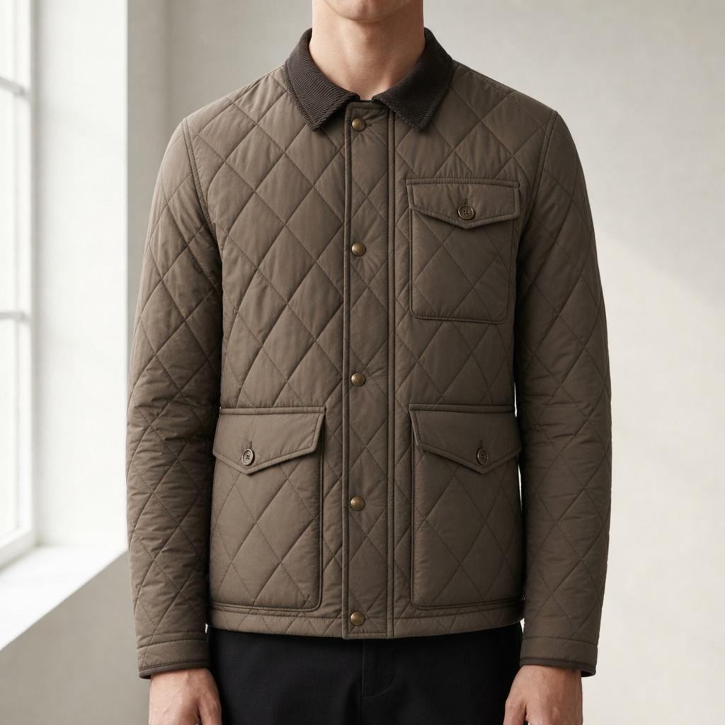 Tinos Quilted Corduroy Collar Jacket in Coffee Brown