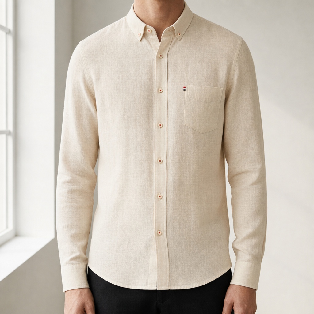 Soller Linen Button-Down Shirt in Cream