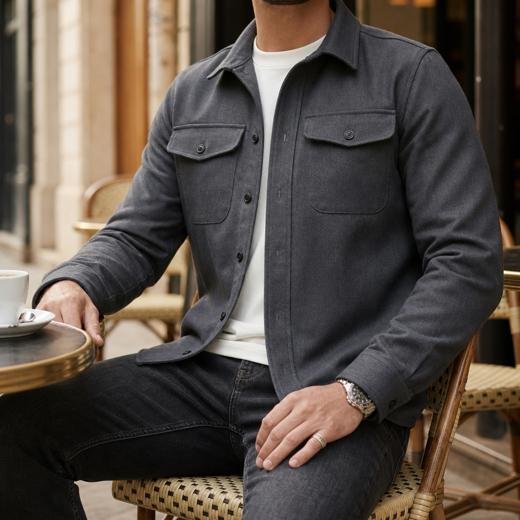 Almeria Relaxed Fit Shirt Jacket in Dark Gray