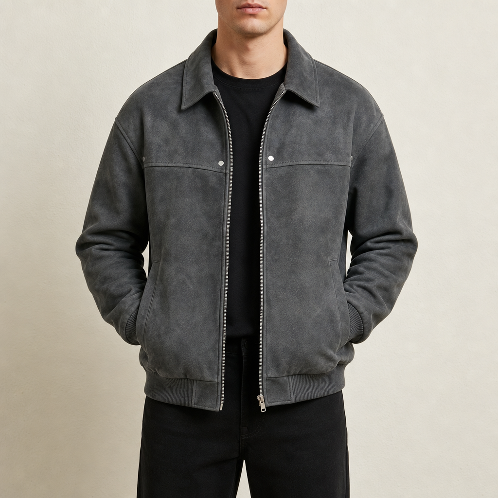 Merano Distressed Leather Bomber in Gray