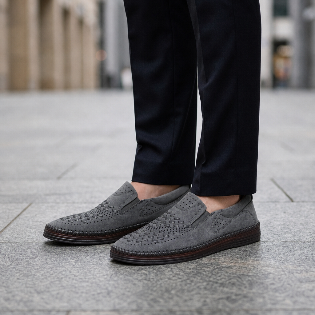 Lesvos Perforated Leather Loafers in Gray