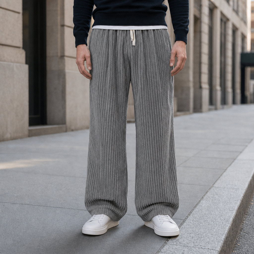 Methoni Wide Leg Corduroy Pants in Gray