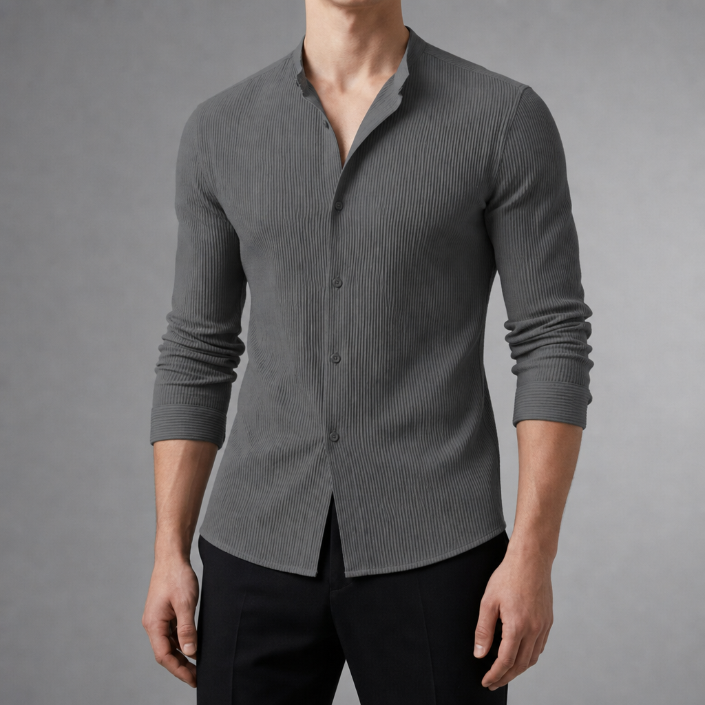 Ericeira Textured Slim Casual Shirt in Gray