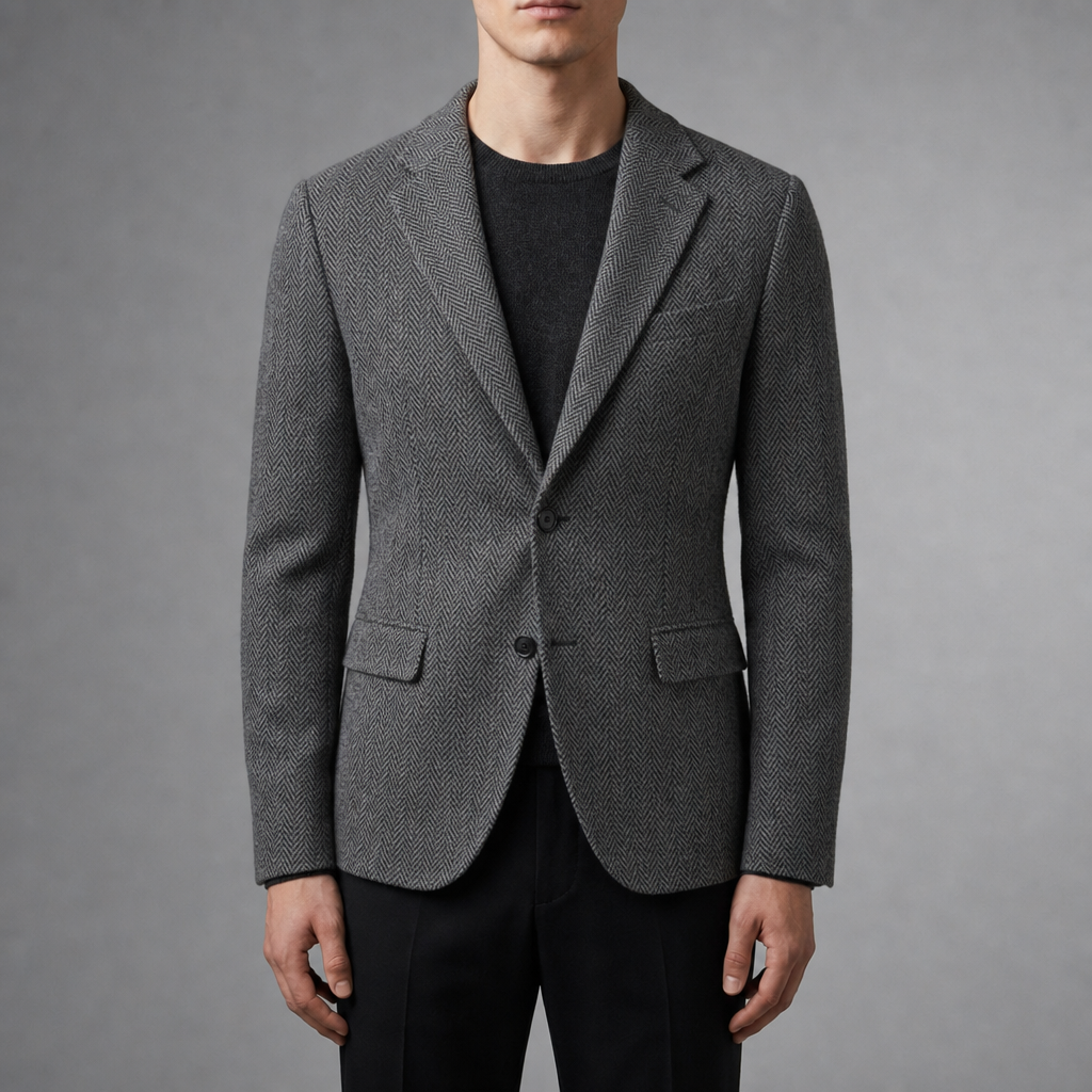 Lacoste Herringbone Wool Blazer in Gray