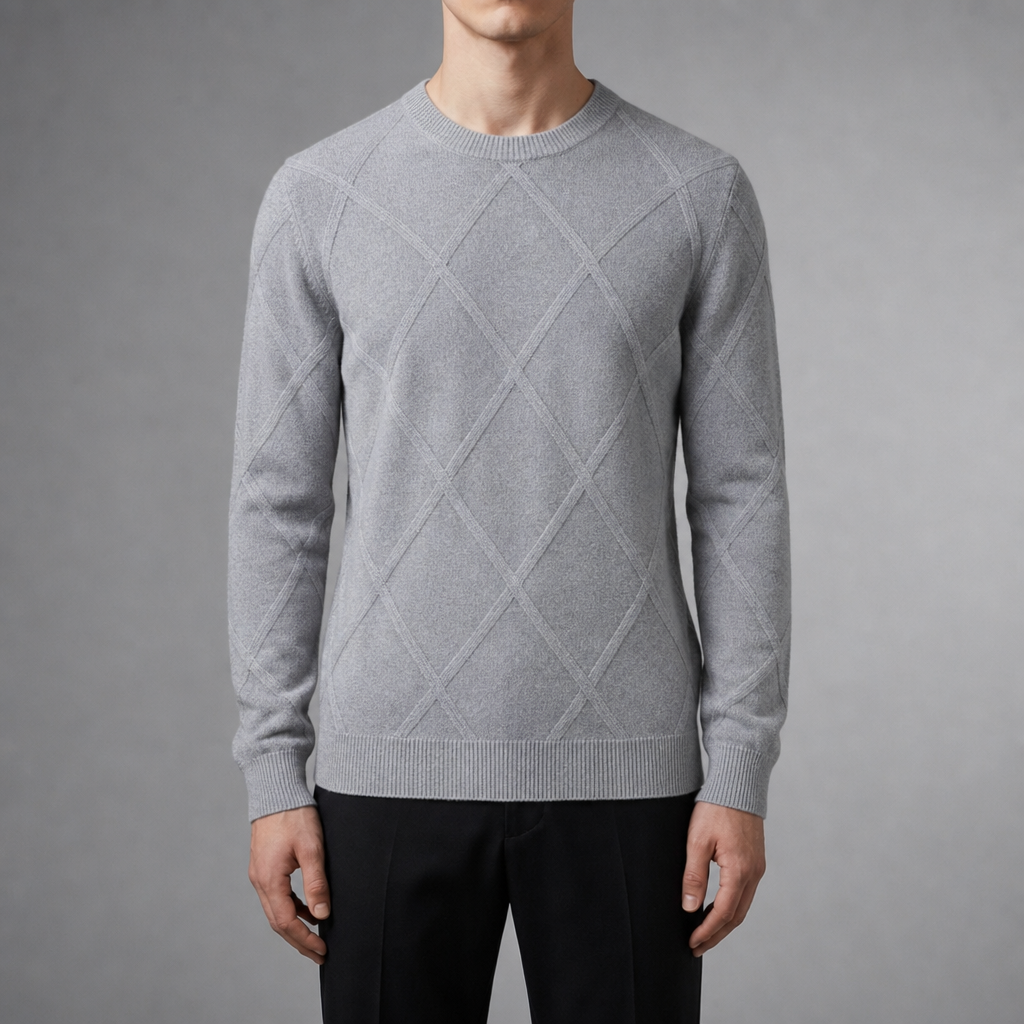 Deia Argyle Cashmere Crewneck Sweater in Gray