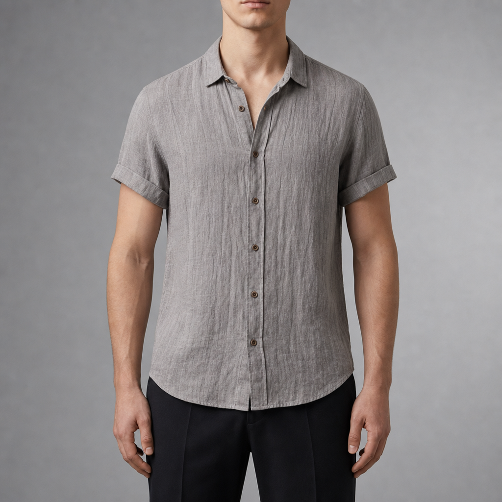 Astypalaia Linen Short Sleeve Shirt in Gray