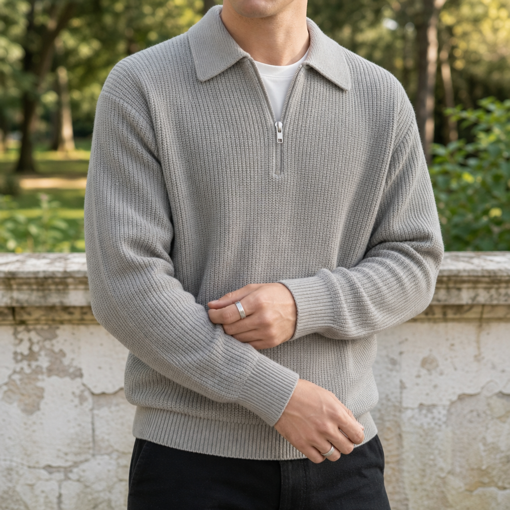 Nerja Quarter Zip Knit Sweater in Gray