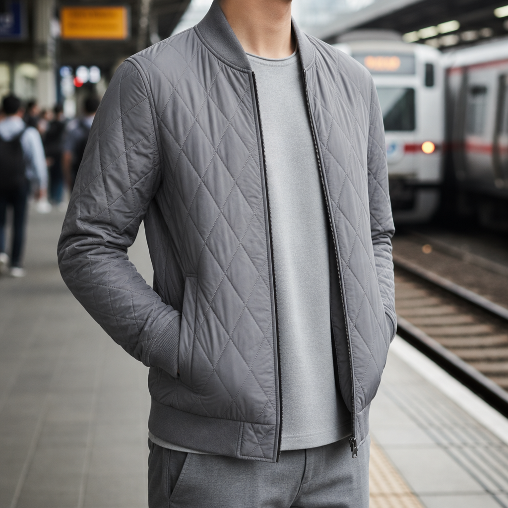 Imperia Quilted Diamond Bomber Jacket in Gray