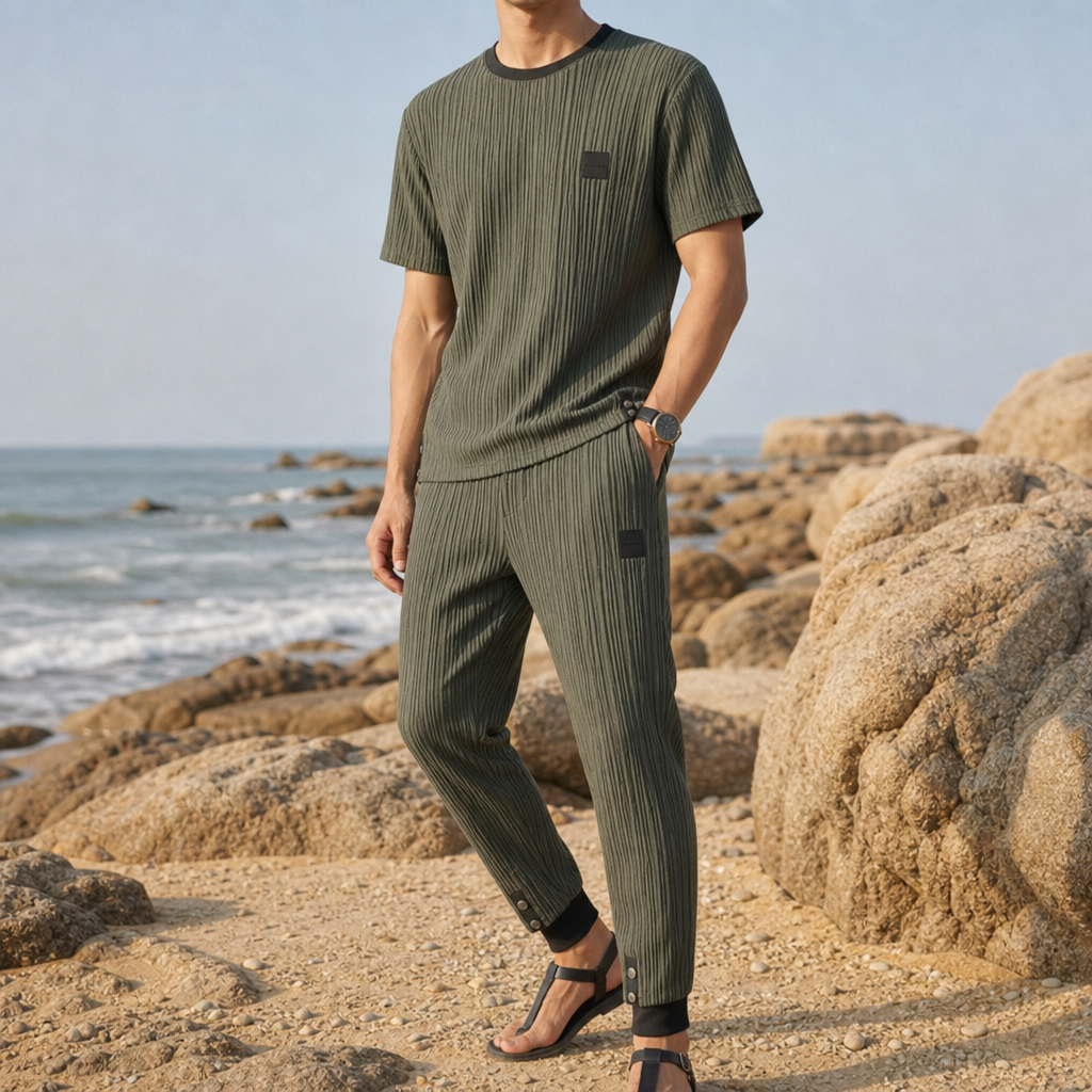 Poros Textured Ice Silk Set in Green