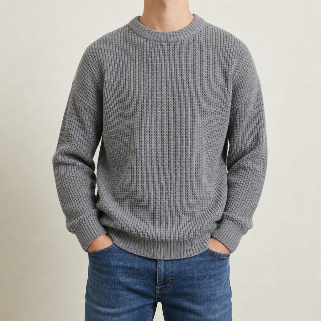 Milos Ribbed Knit Sweater in Heather Gray