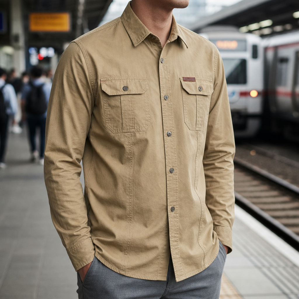 Gaeta Utility Long Sleeve Shirt in Khaki