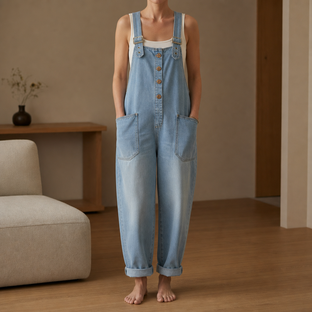 Porquerolles Wide-Leg Denim Overalls in Light Blue