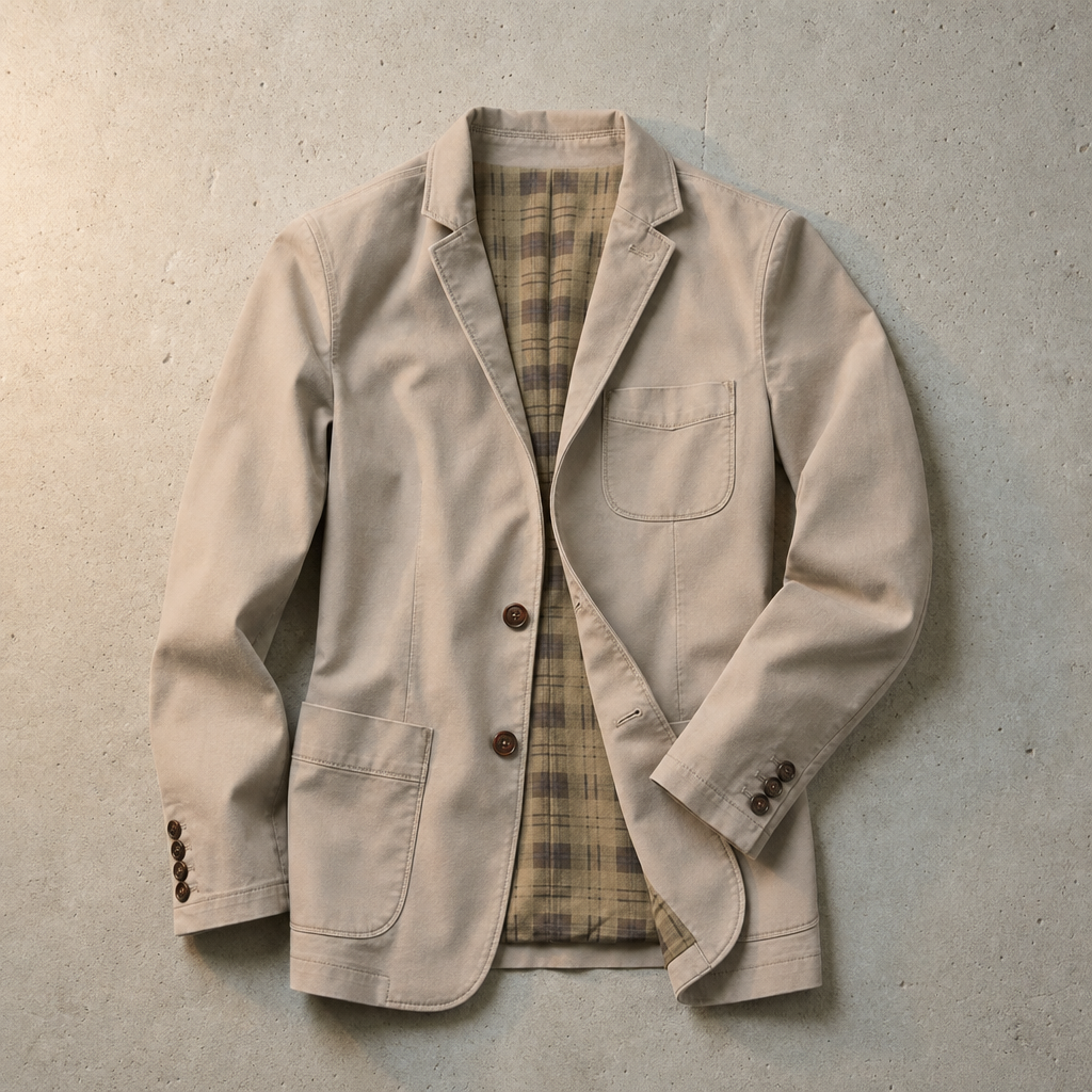Vence Cotton Twill Blazer in Light Khaki