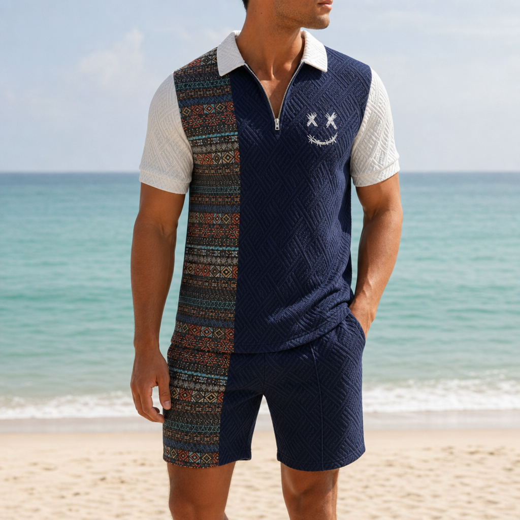 Ubeda Colorblock Polo Co-Ord in Navy Blue