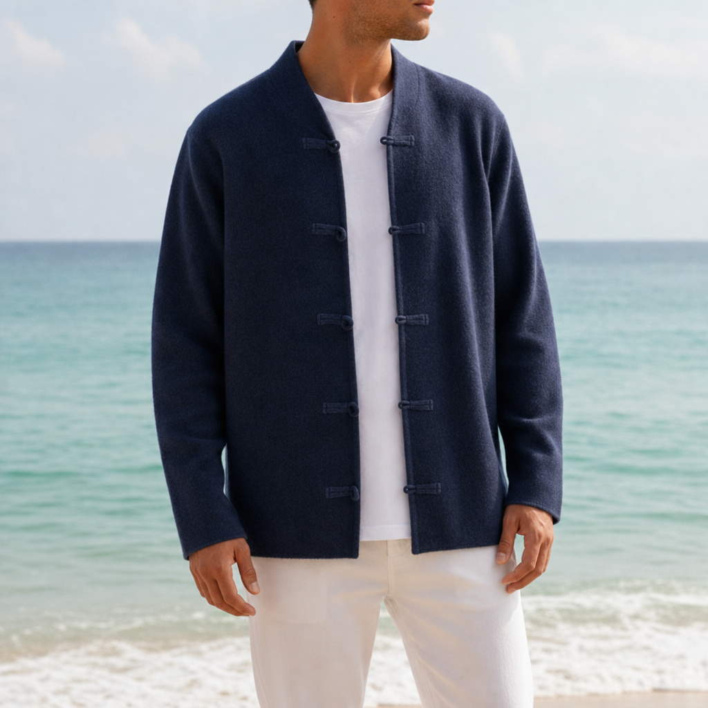 Patmos Loop Button Cashmere Cardigan in Navy Blue