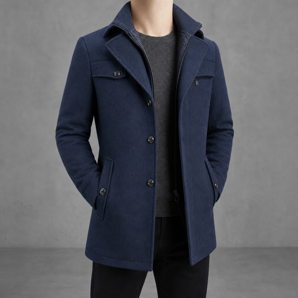 Modica Mid-Length Wool Pea Coat in Navy
