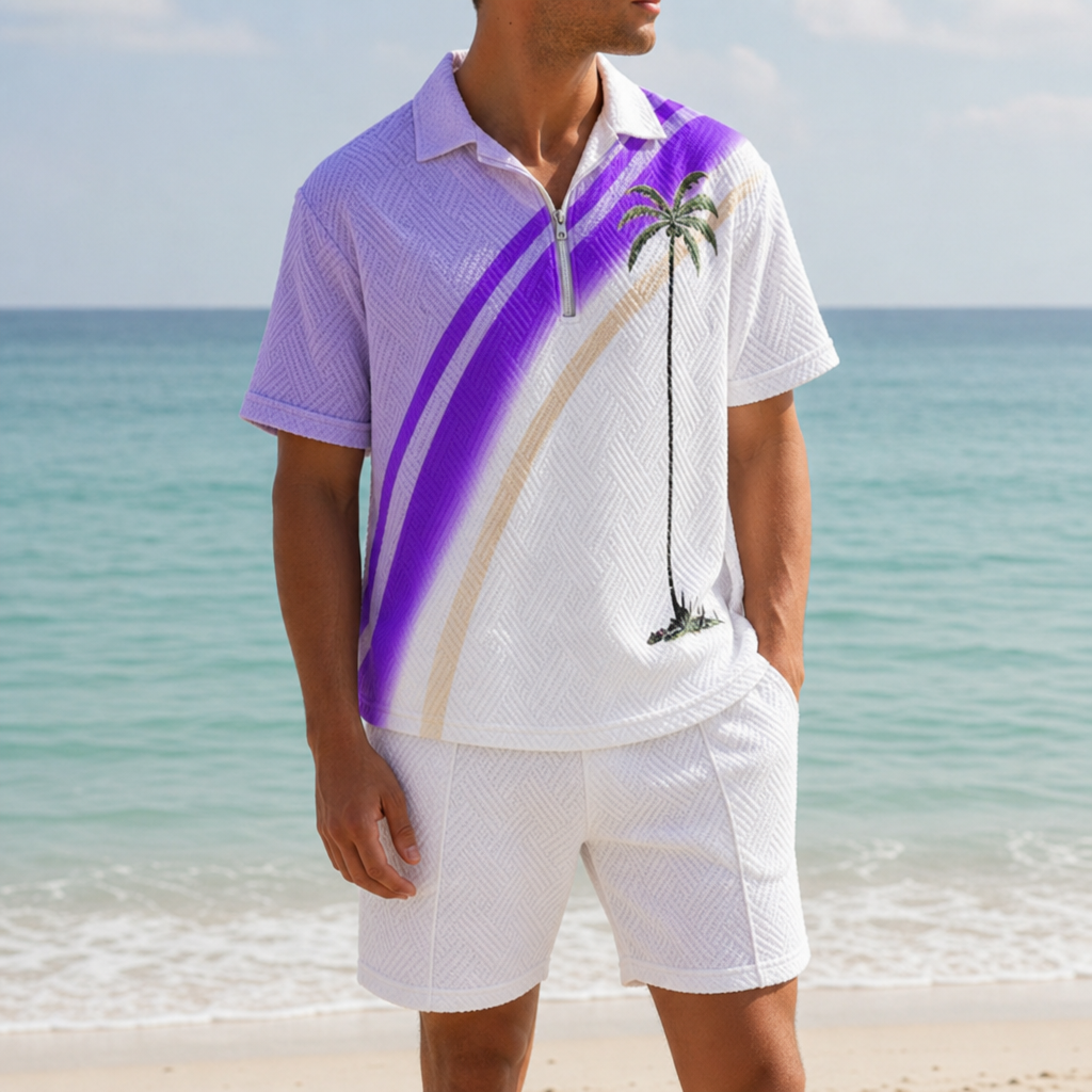 Bergamo Palm Print Polo Co-Ord in Purple