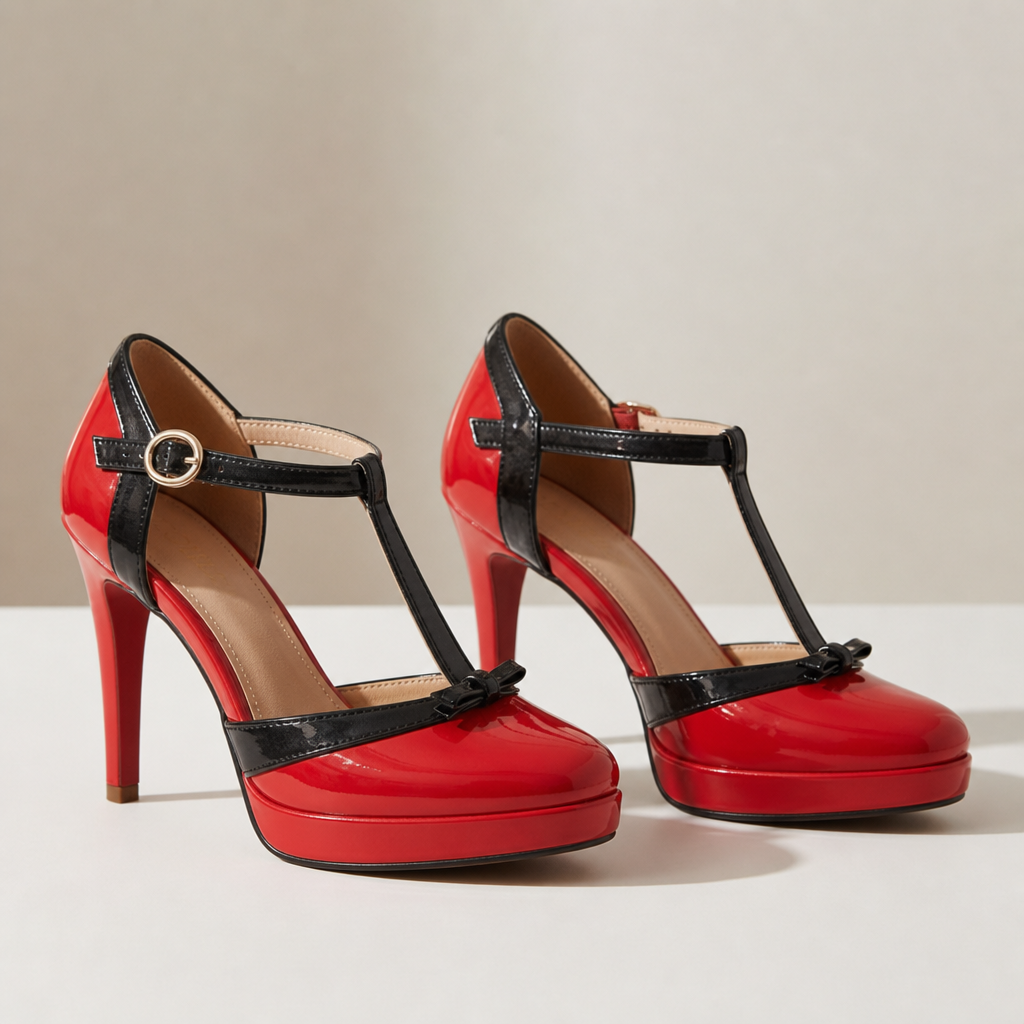 Tivoli T-Strap Platform Heels in Red
