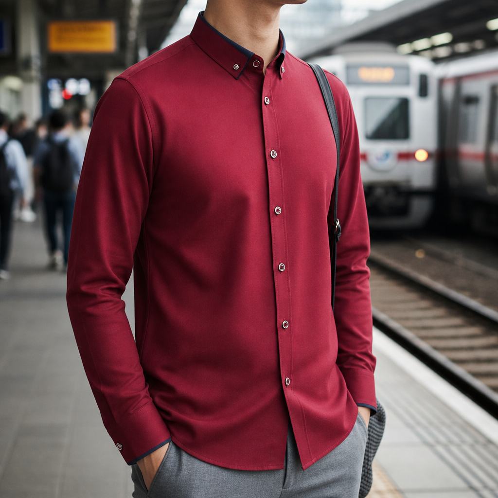 Pollensa Contrast Collar Dress Shirt in Red