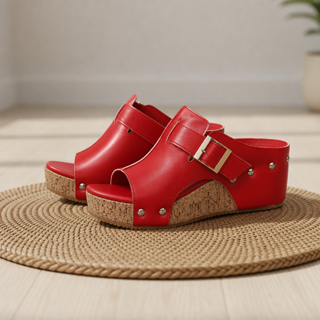 Merano Cork Wedge Platform Sandals in Red
