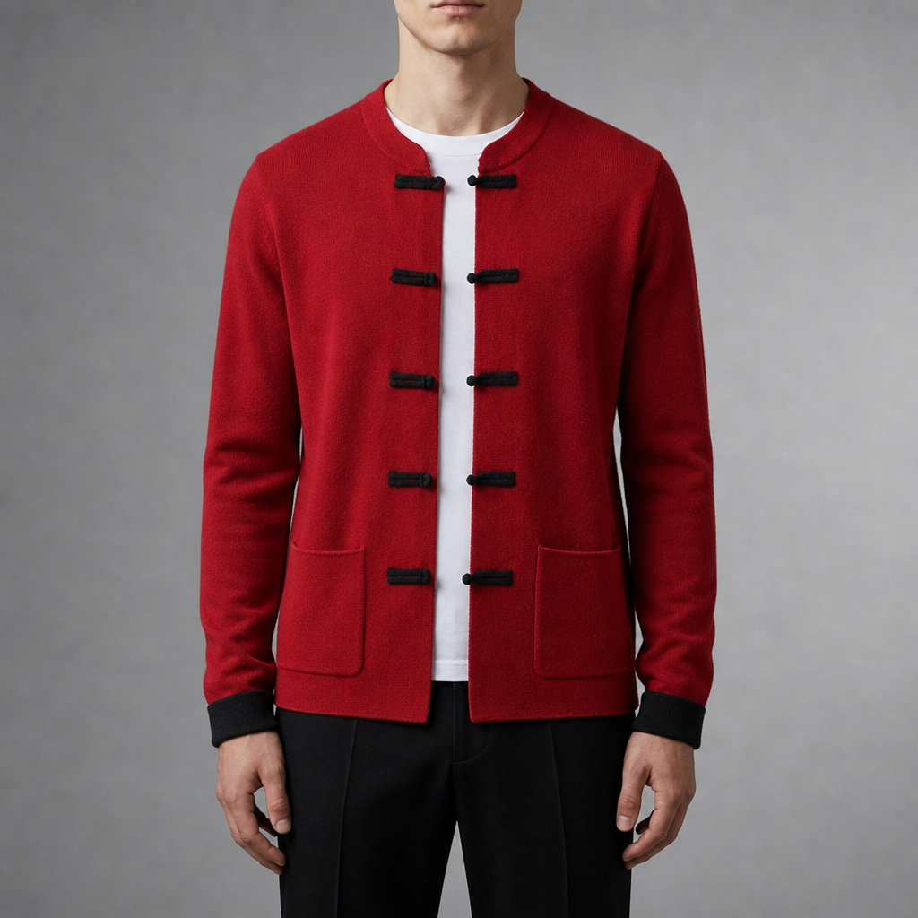 Funchal Tang Style Cardigan in Red