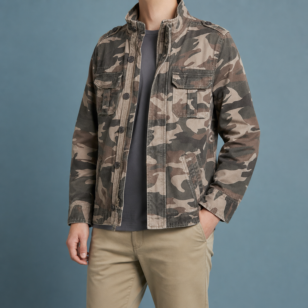Deia Military Field Jacket in Sand Camo