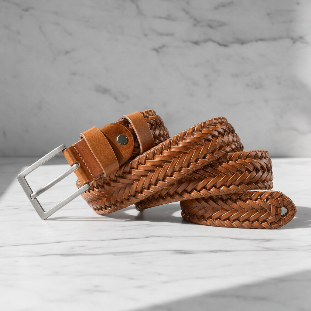 Polignano Braided Leather Belt in Sand