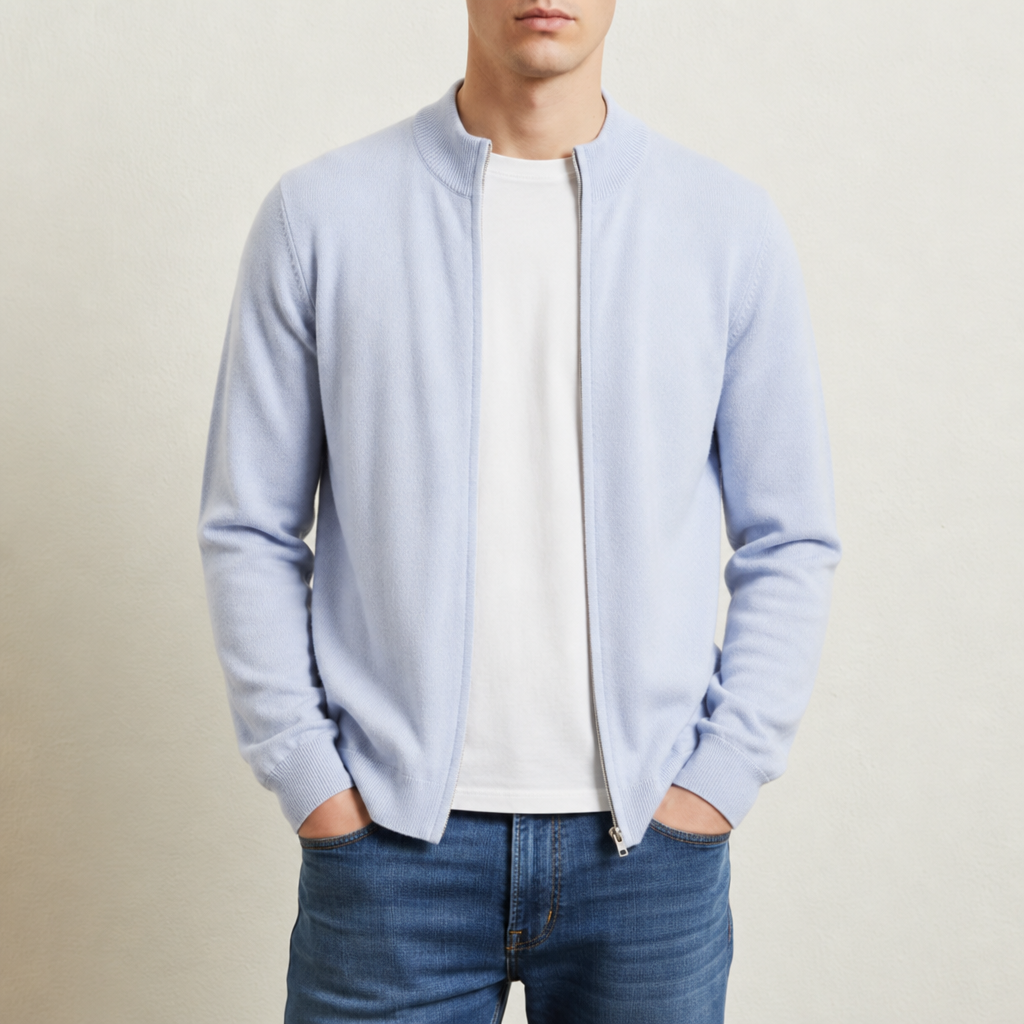 Altea Cashmere Zip Cardigan in Sky Blue
