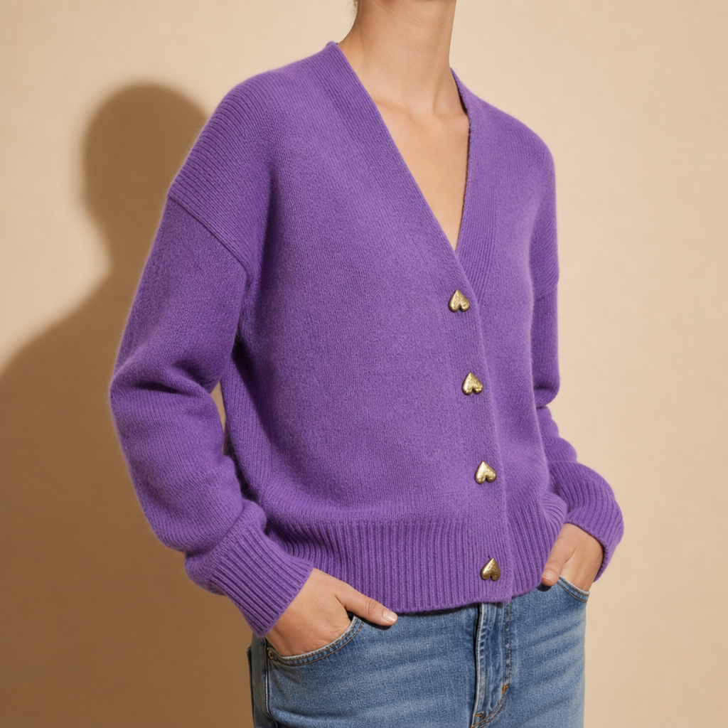 Obidos Heart Button Cardigan in Violet
