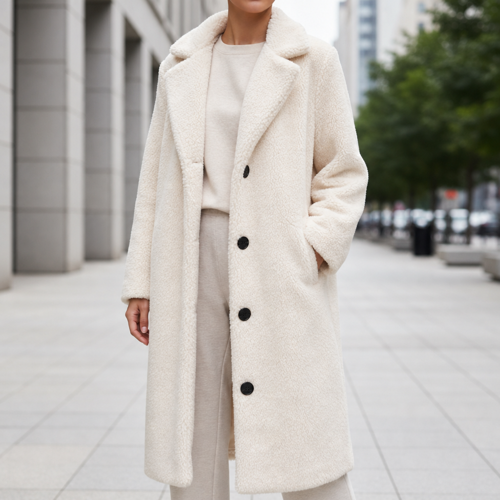 Eze Oversized Teddy Long Coat in White