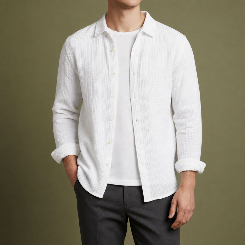 Bonifacio Cotton Gauze Casual Shirt in White
