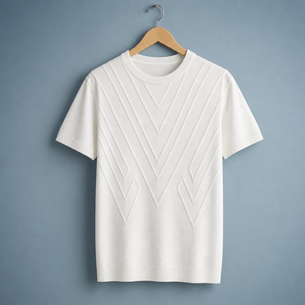Segovia Geometric Knit Top in White