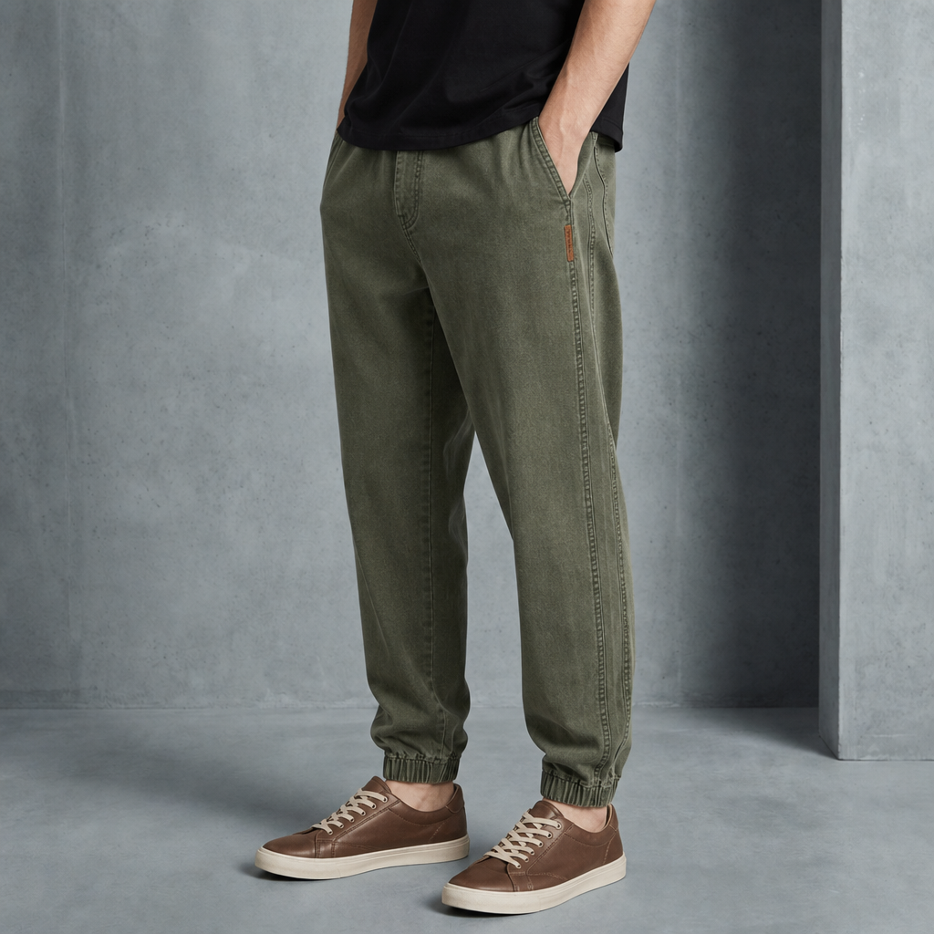 Montepulciano Relaxed Cotton Joggers in Olive Green