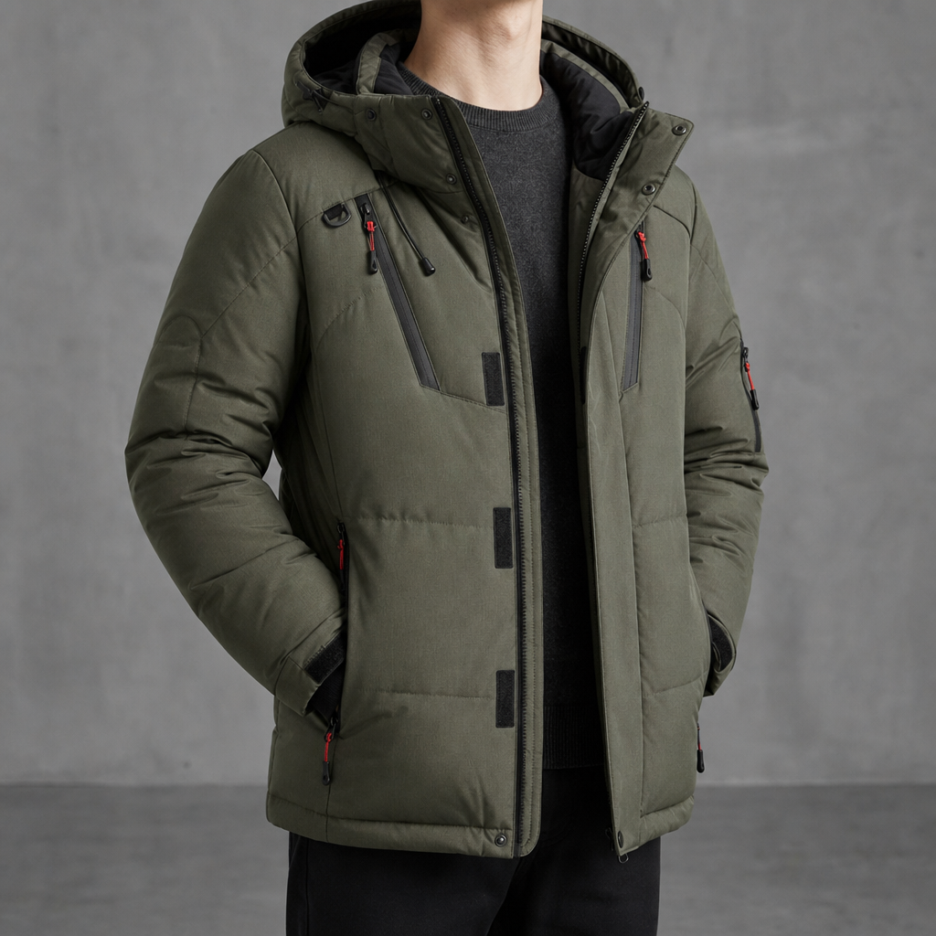 Kakopetria Insulated Hooded Parka in Olive Green
