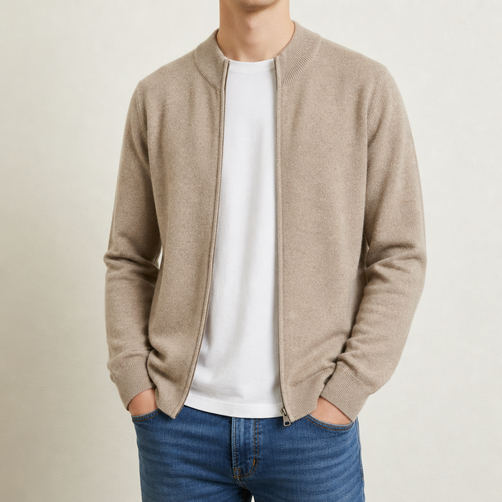 Altea Cashmere Zip Cardigan in Beige