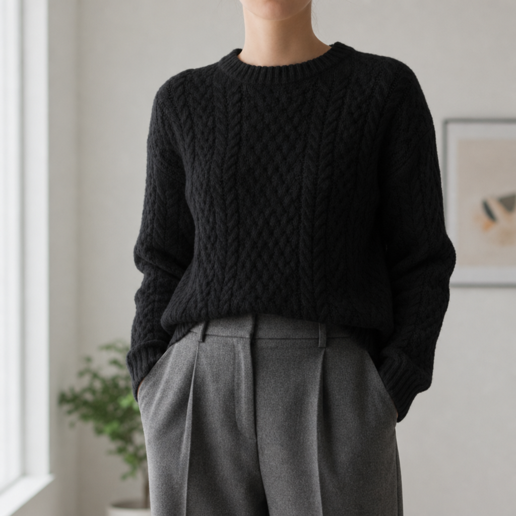 Roussillon Cable Knit Sweater in Black